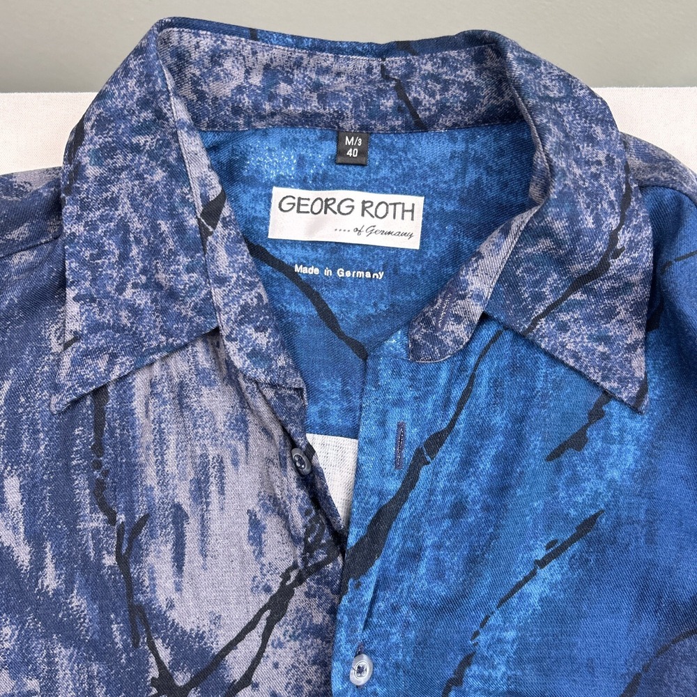 Vintage Georg Roth of Germany Mens Blue Medium Geometric Long Sleeve Shirt - Picture 5 of 15